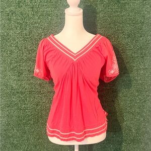 Caribbean Joe Coral Embroidered Top